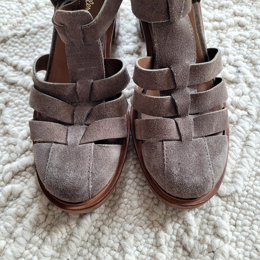 Seychelles Social Butterfly Heeled Gray Suede leather Sandals Sz 8 - Picture 3 of 7